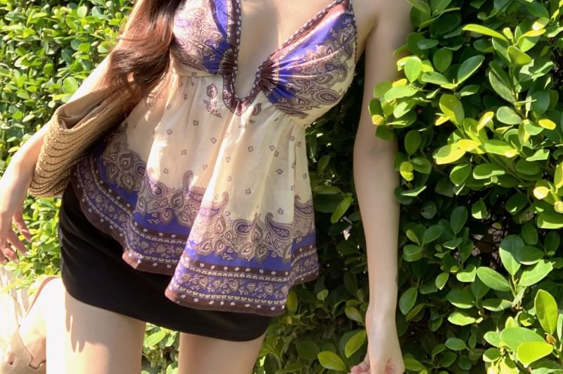V-Neck Print Peplum Top Camisole Paisley