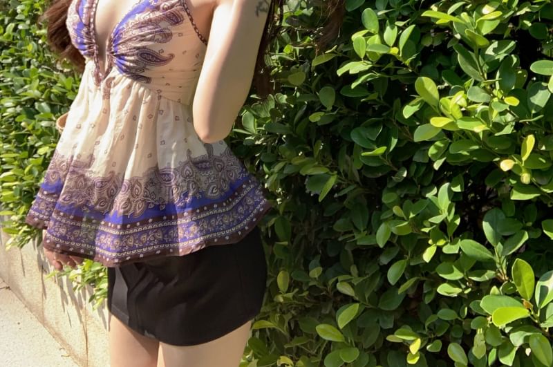 V-Neck Print Peplum Top Camisole Paisley