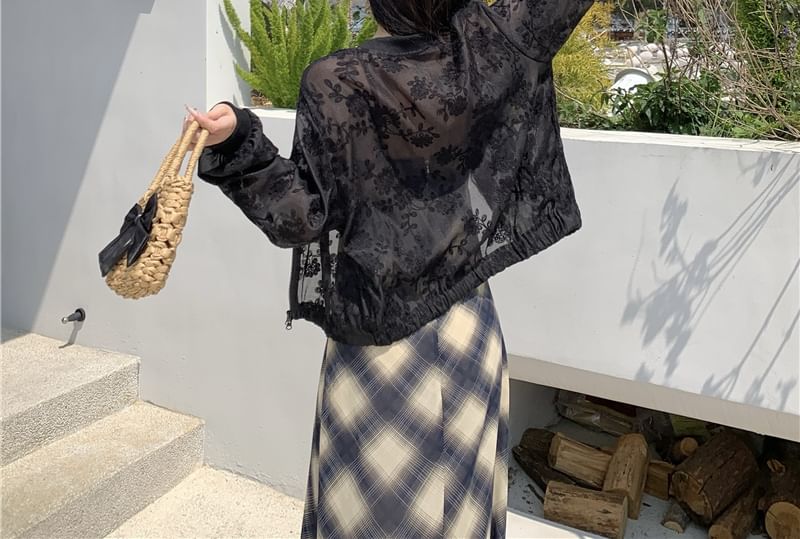 Zip Jacket Flower Sheer Embroidered