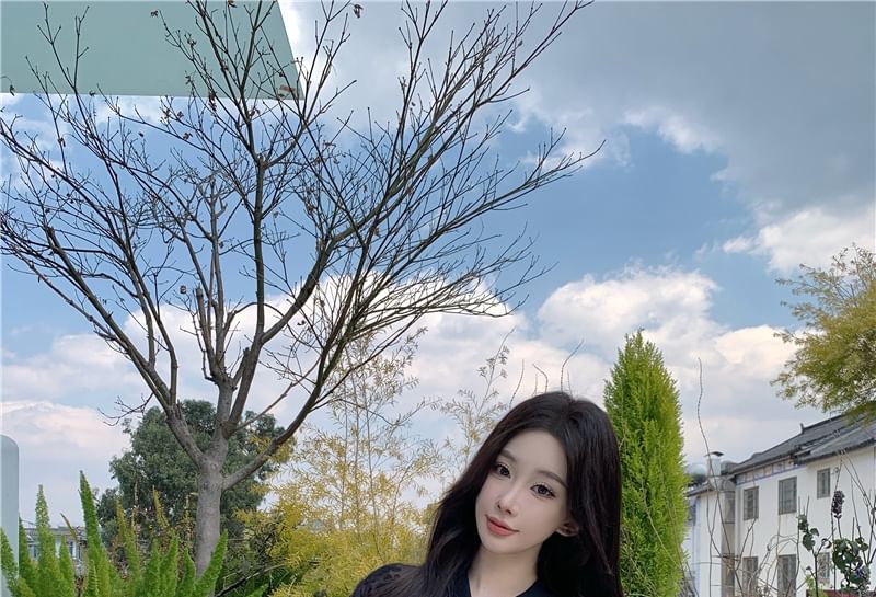 Zip Jacket Flower Sheer Embroidered