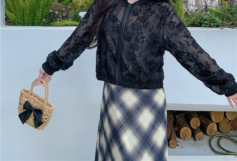 Zip Jacket Flower Sheer Embroidered