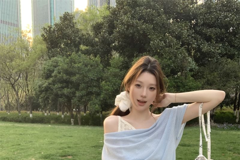 Short-Sleeve Tee One-Shoulder Plain