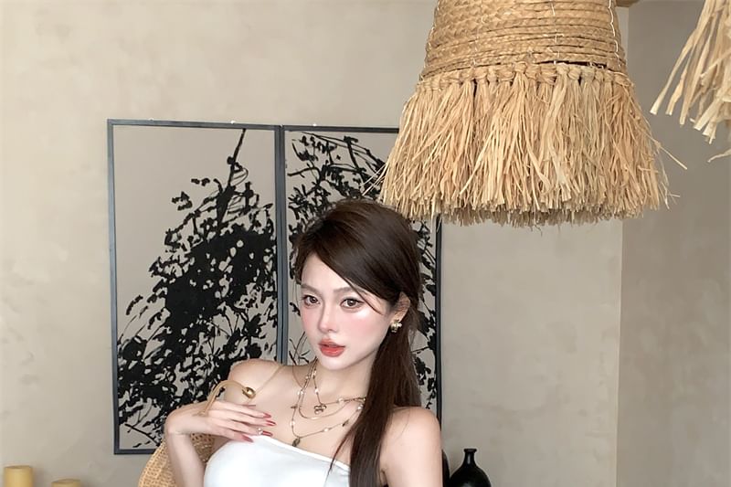 Top Ruffle Strapless Asymmetrical Plain