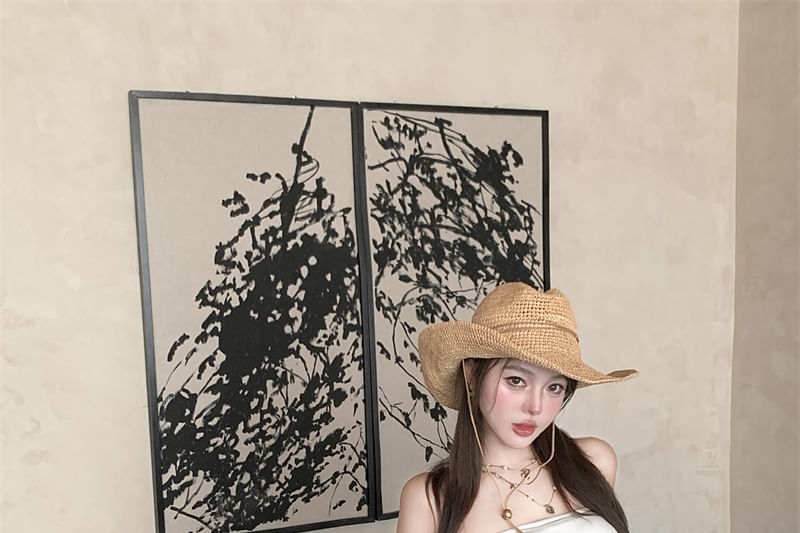 Top Ruffle Strapless Asymmetrical Plain