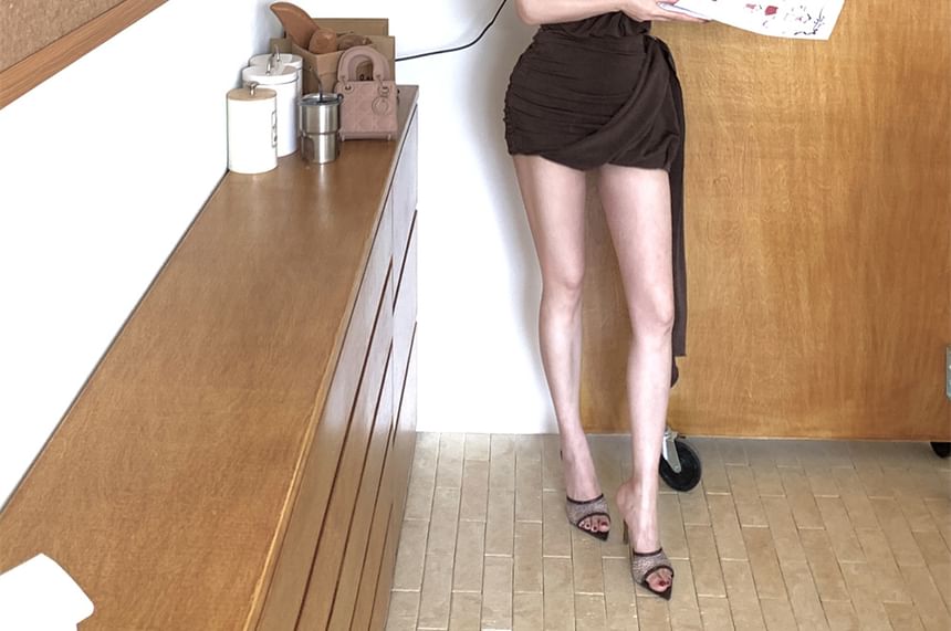 Halter Mini Asymmetrical Dress Bodycon Plain