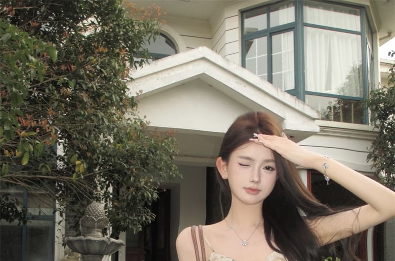 Bow Print Camisole Ruffled Top Floral