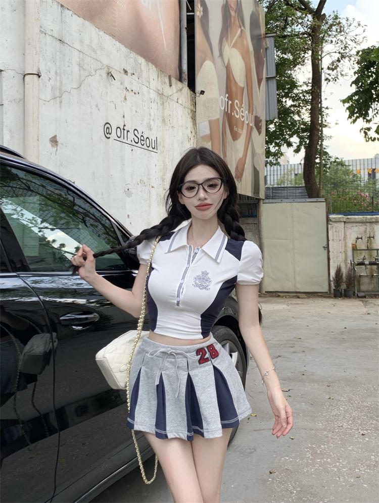 Short-Sleeve Embroidered Polo Shirt Crop Logo