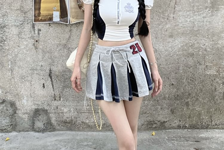 Short-Sleeve Embroidered Polo Shirt Crop Logo