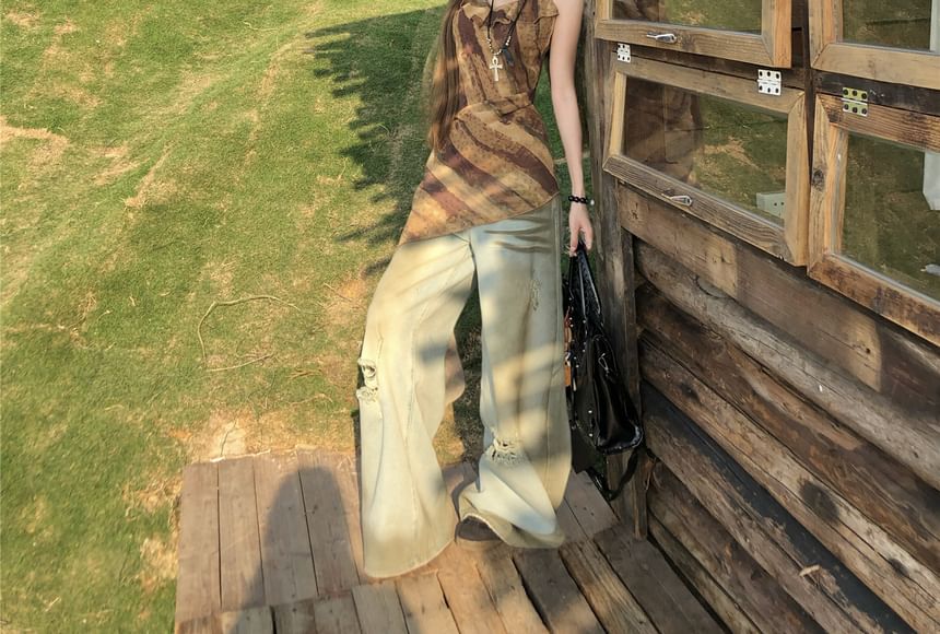 Printed Top Ruffled Asymmetrical Camisole