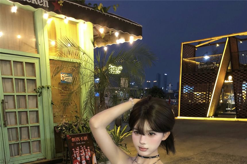 Print Ruffled Top Tube Camo Asymmetrical