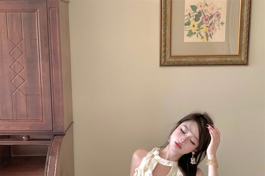 Dress Plain Ruffled A-Line Shorts Set: Halter-Neck Mini Balloon +