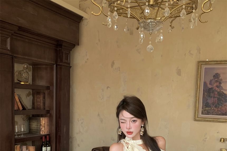 Dress Plain Ruffled A-Line Shorts Set: Halter-Neck Mini Balloon +