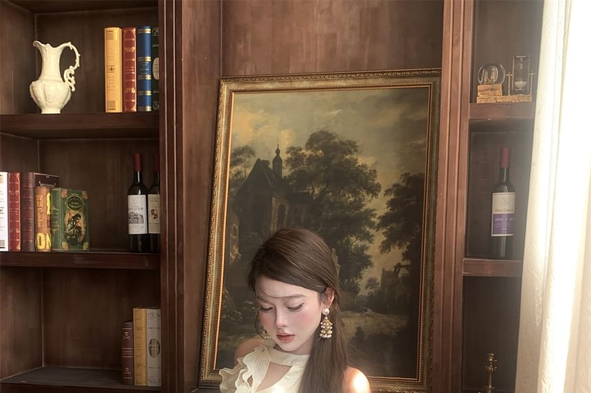 Dress Plain Ruffled A-Line Shorts Set: Halter-Neck Mini Balloon +