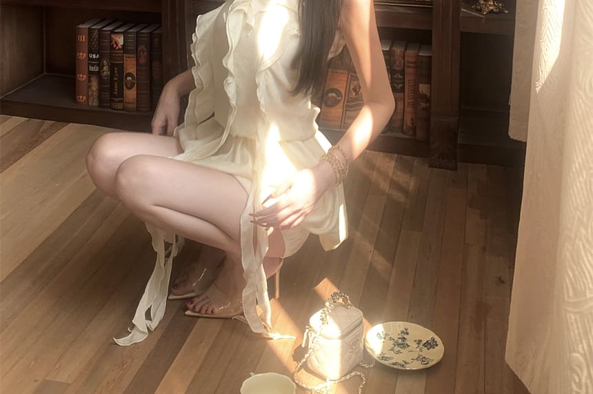 Dress Plain Ruffled A-Line Shorts Set: Halter-Neck Mini Balloon +