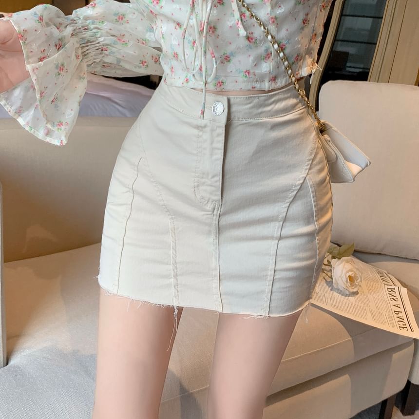 Pencil Skirt High Waist Mini Distressed