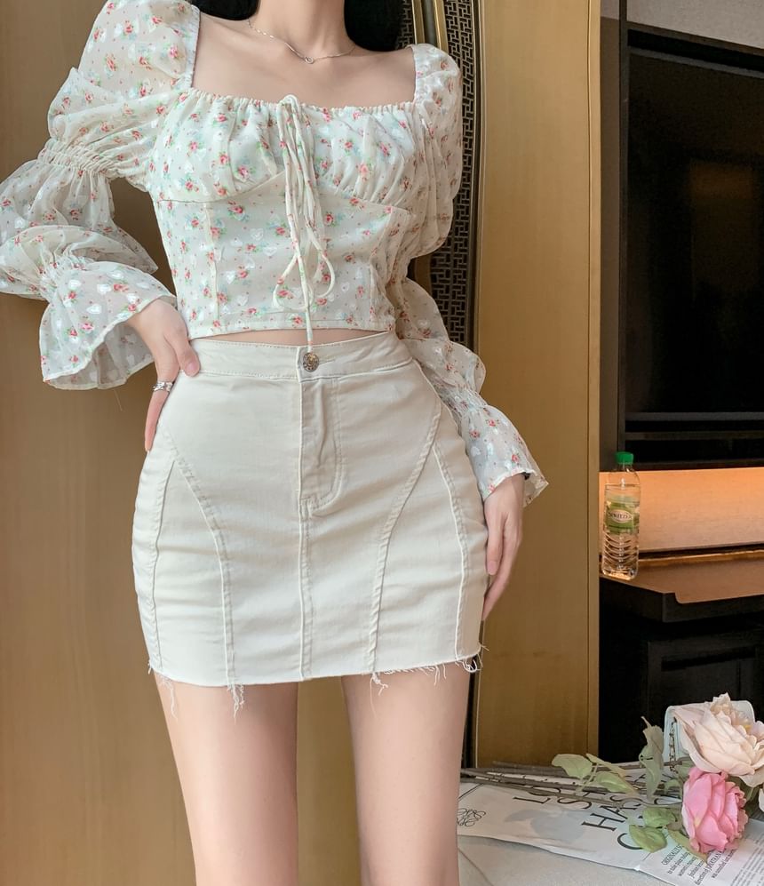 Pencil Skirt High Waist Mini Distressed