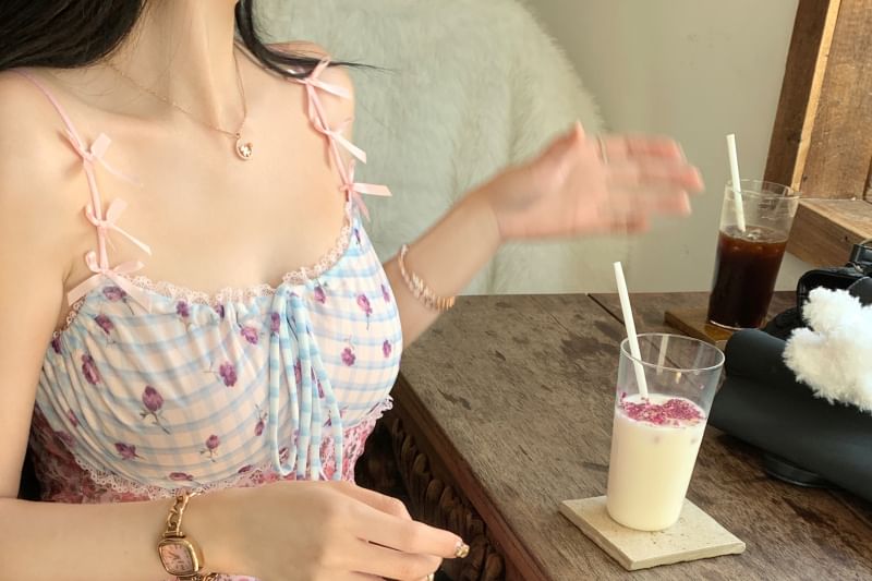 Dress Asymmetrical Print Mini Spaghetti Floral Panel Bodycon Strap