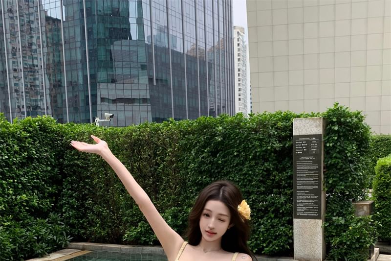 Pants Camisole Top Leg Wide Mid Shirred Plain Waist / Ruffled Crop