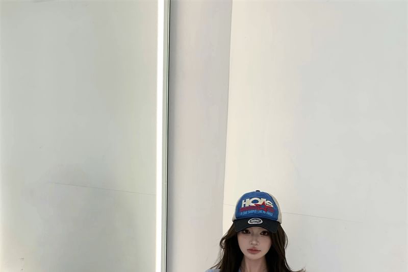 Panel Neck Mesh Crop Top Round Dotted Long-Sleeve