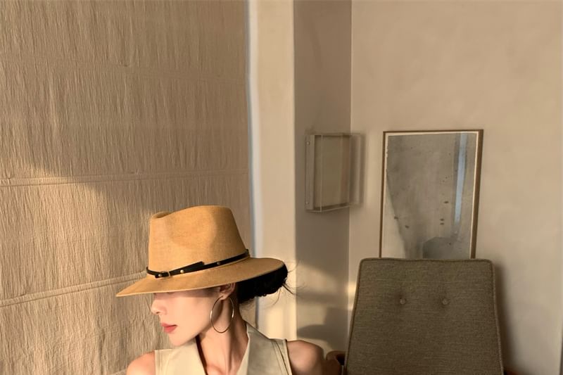 Collared Button-Up Midi Dress Sleeveless Slit A-Line