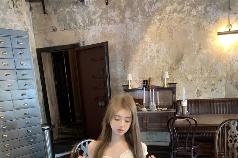 A-Line Shirred Blouse Mini Plain Rise Off-Shoulder High / Skirt Ruffled