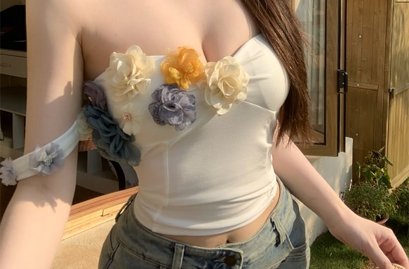 Crop Floral Top Off-Shoulder