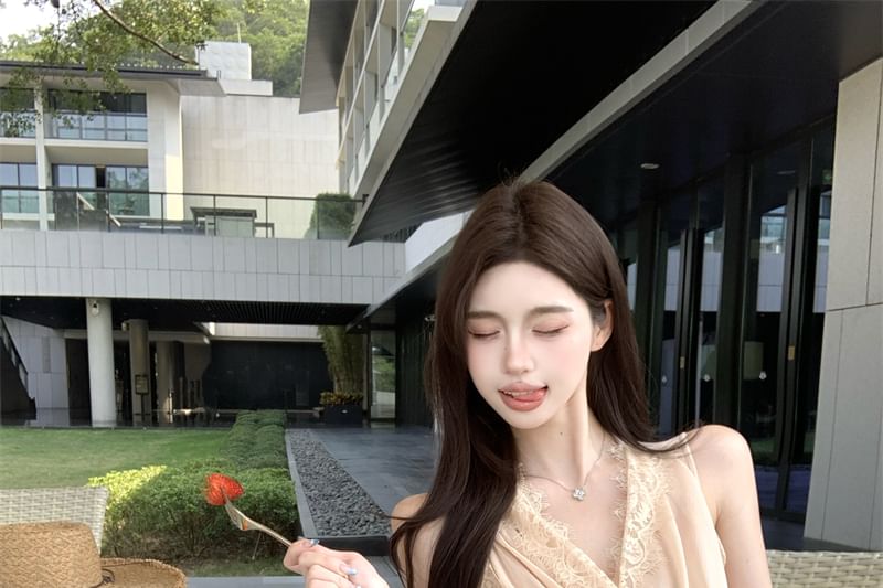 Lace Sleeveless Wrap V-Neck Top