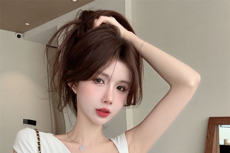 Crop Top Buckled Plain Asymmetrical One-Shoulder