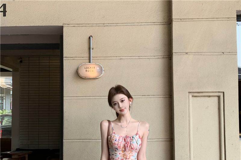 Strap Mermaid Spaghetti Floral Midi Dress Print