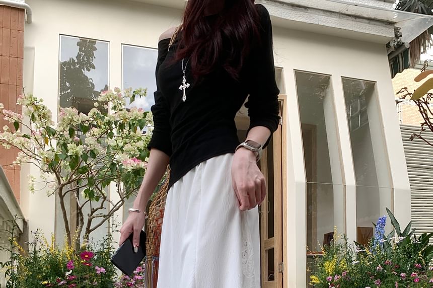 Panel Mermaid Midi High Lace Rise Skirt Asymmetrical