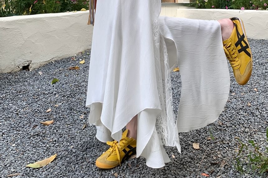 Panel Mermaid Midi High Lace Rise Skirt Asymmetrical