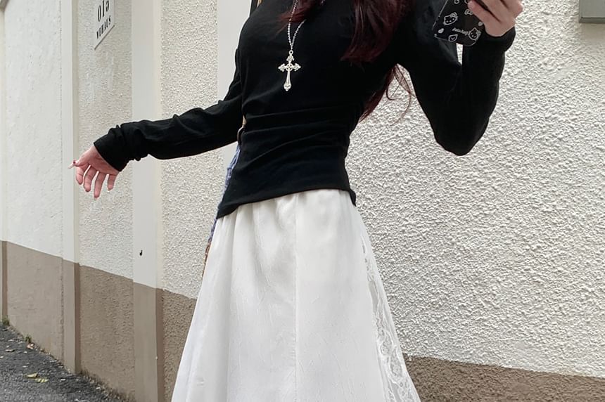 Panel Mermaid Midi High Lace Rise Skirt Asymmetrical