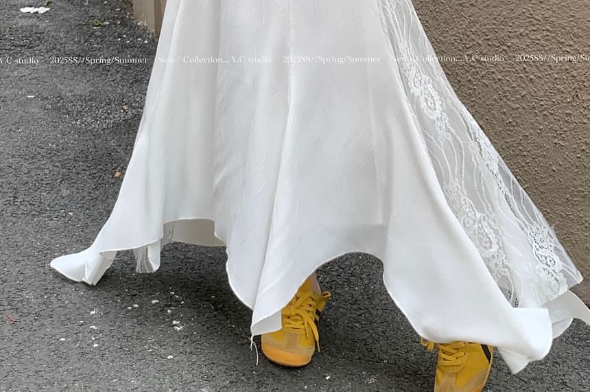 Panel Mermaid Midi High Lace Rise Skirt Asymmetrical