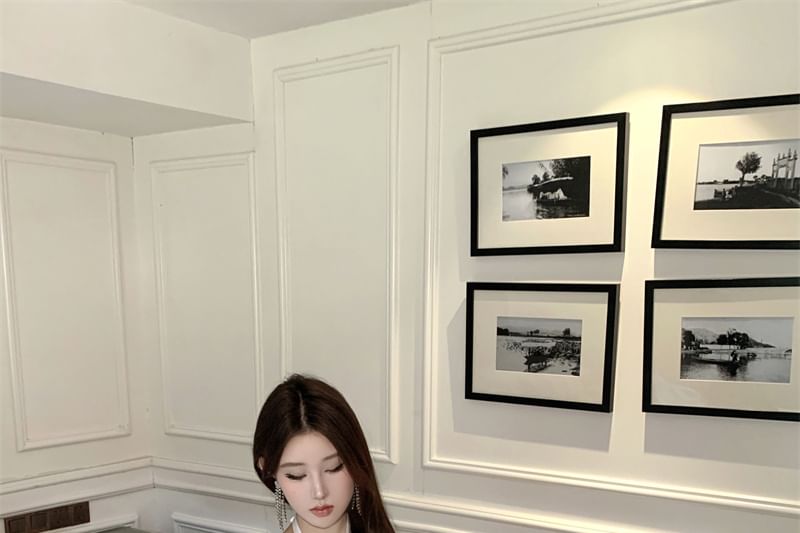 Rhinestone Halter-Neck Mini Dress A-Line Satin