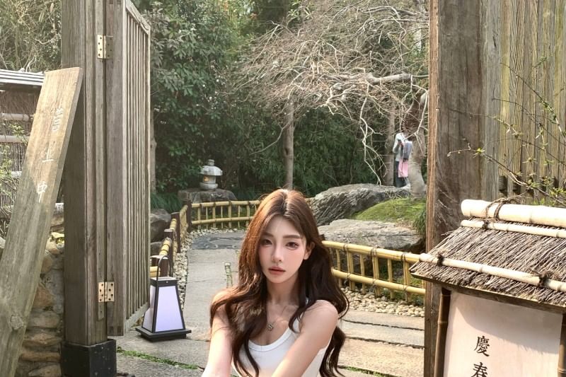 Midi Spaghetti Strap Dress Plain A-Line