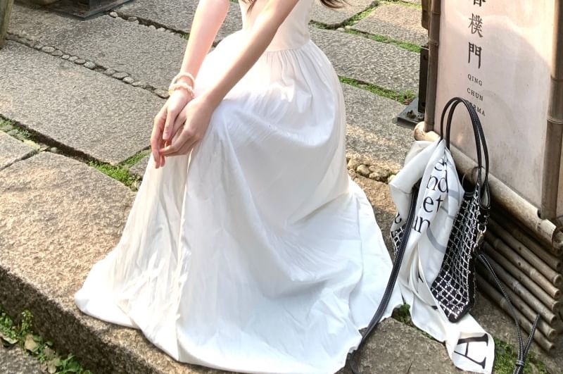 Midi Spaghetti Strap Dress Plain A-Line