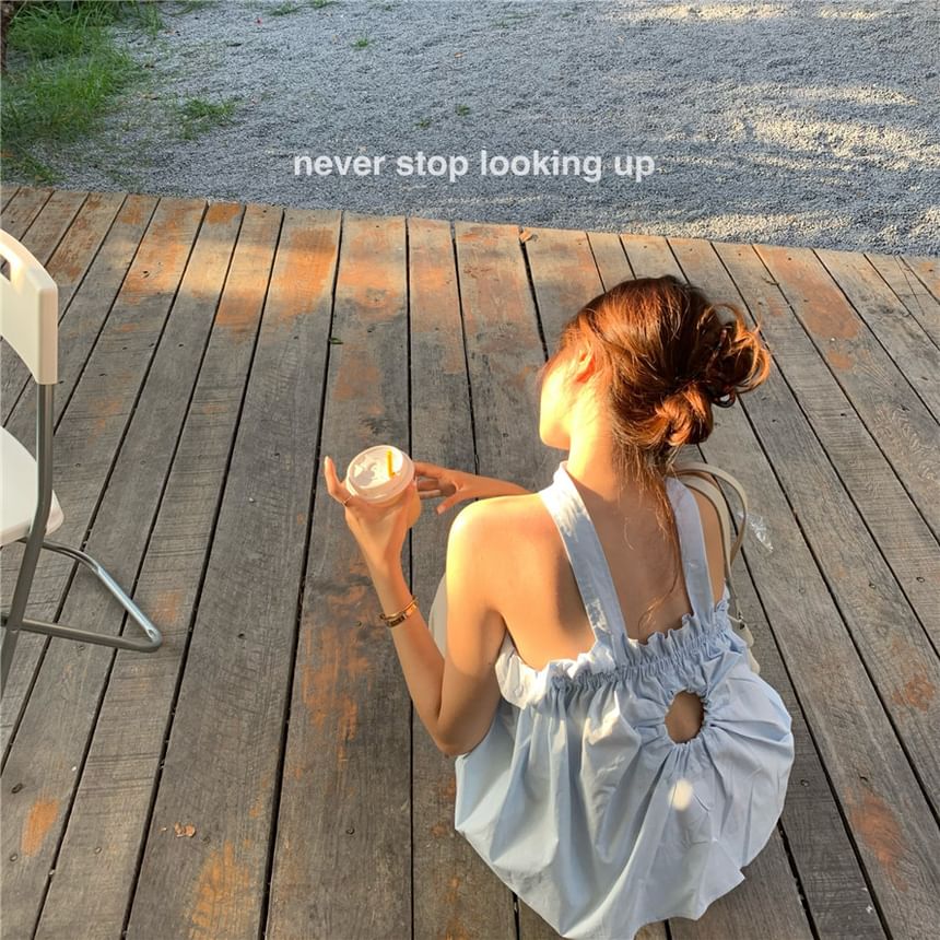 Ruffled Back Top Plain Camisole Open Balloon Keyhole