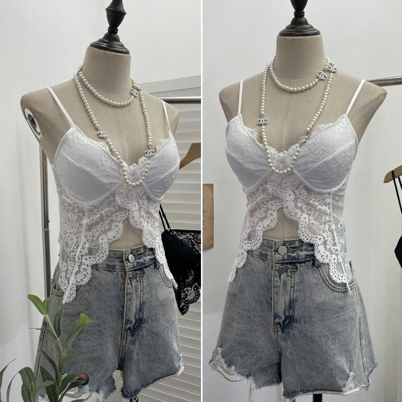 Padded Lace Cami with V-Neckline