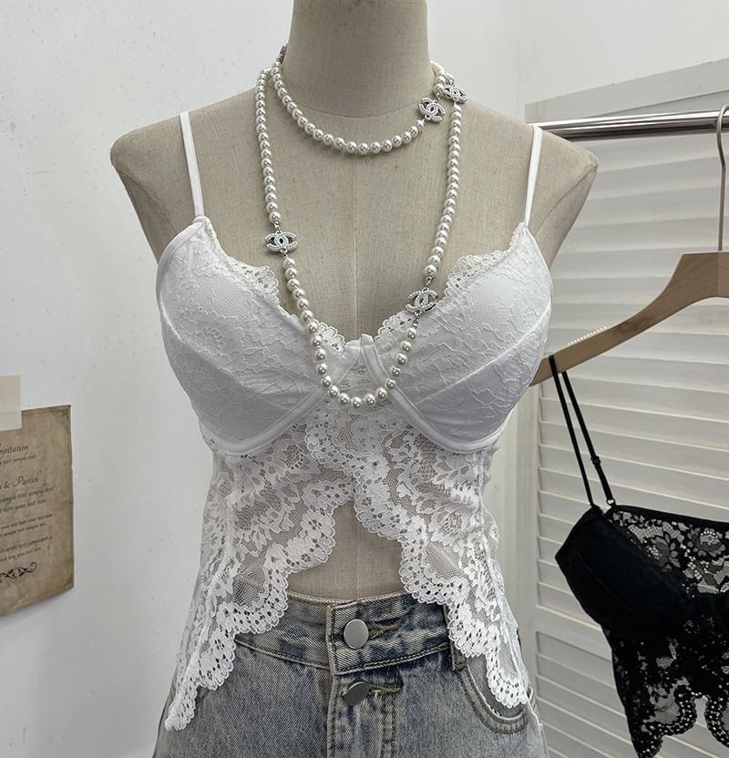 Padded Lace Cami with V-Neckline
