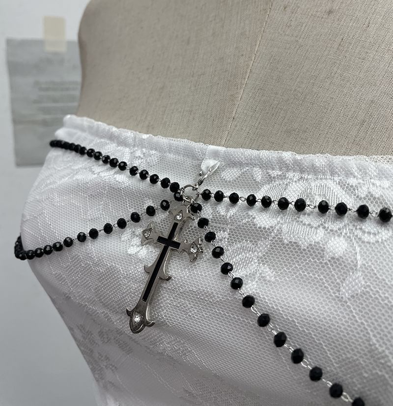 Asymmetric Ruffle Lace Tube Top with Beads