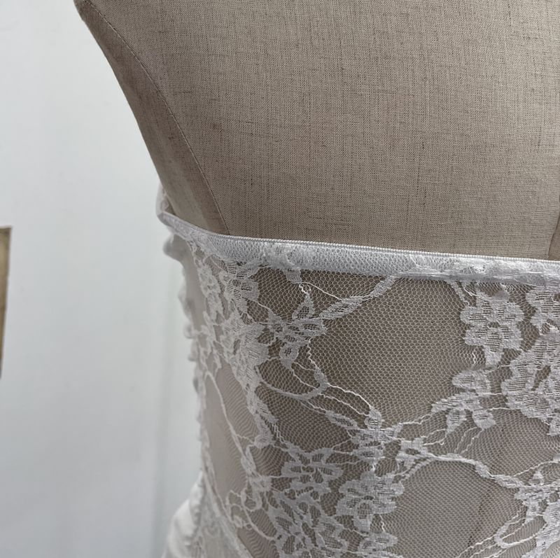 Rhinestone-Trimmed Lace Tube Top