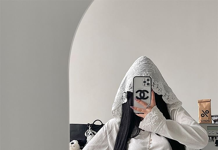 Hooded Long-Sleeve Top with Lace Accents