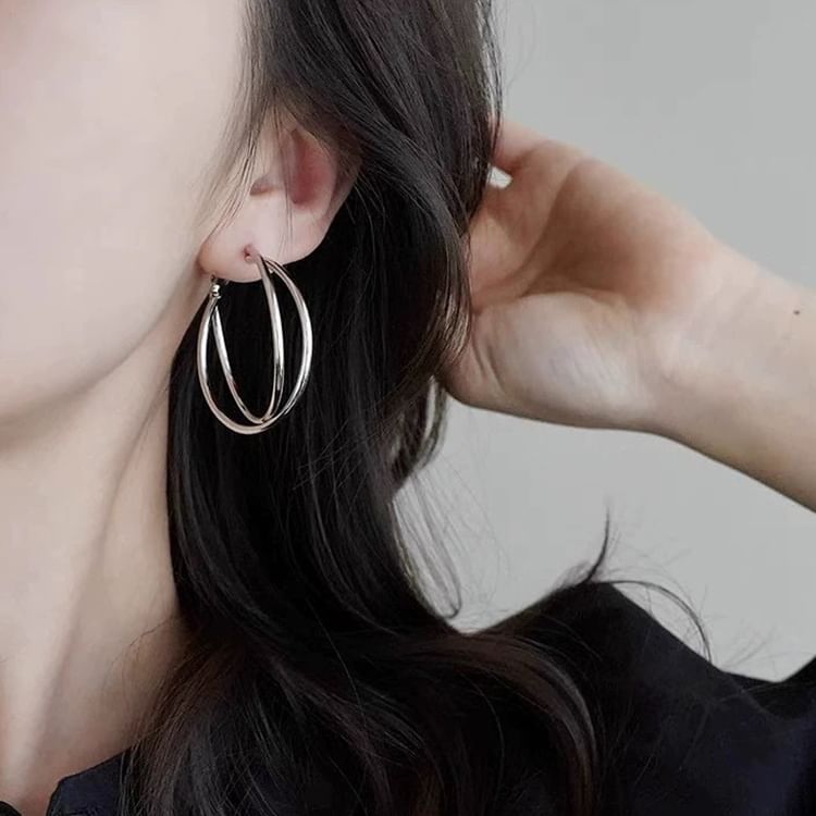 / Layered Hoop Earring Clip-On