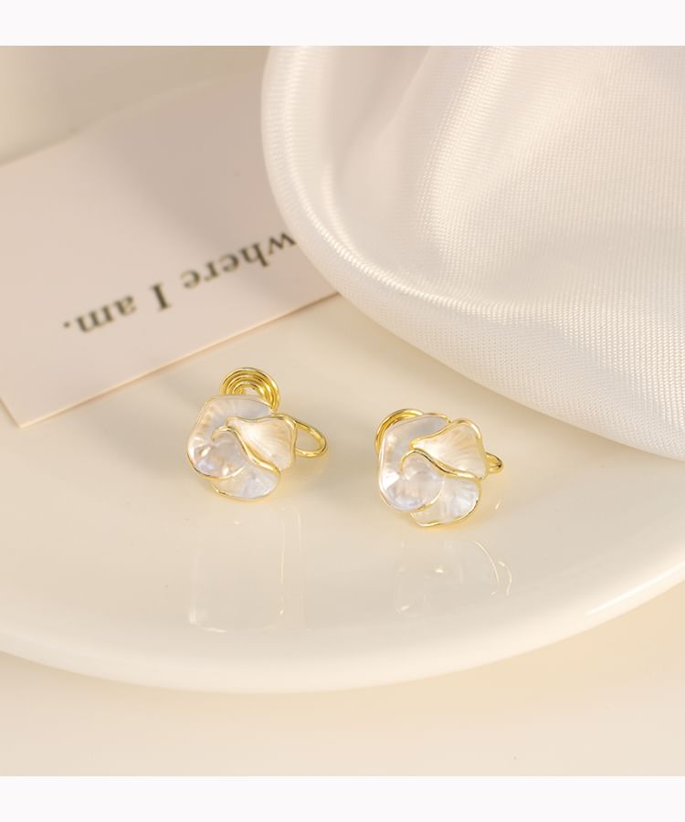 / Flower Stud Earring Clip-On