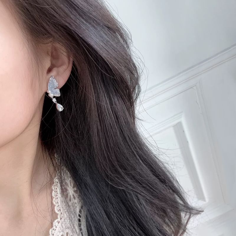 Pearl / Drop Clip-On Rhinestone Faux Earring Butterfly