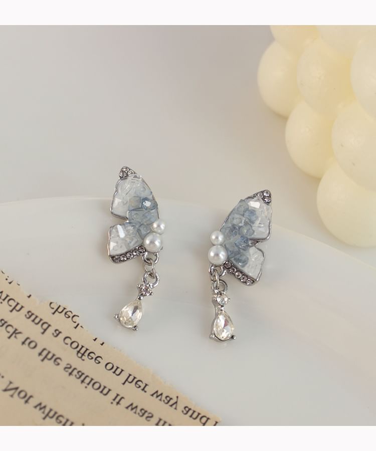 Pearl / Drop Clip-On Rhinestone Faux Earring Butterfly