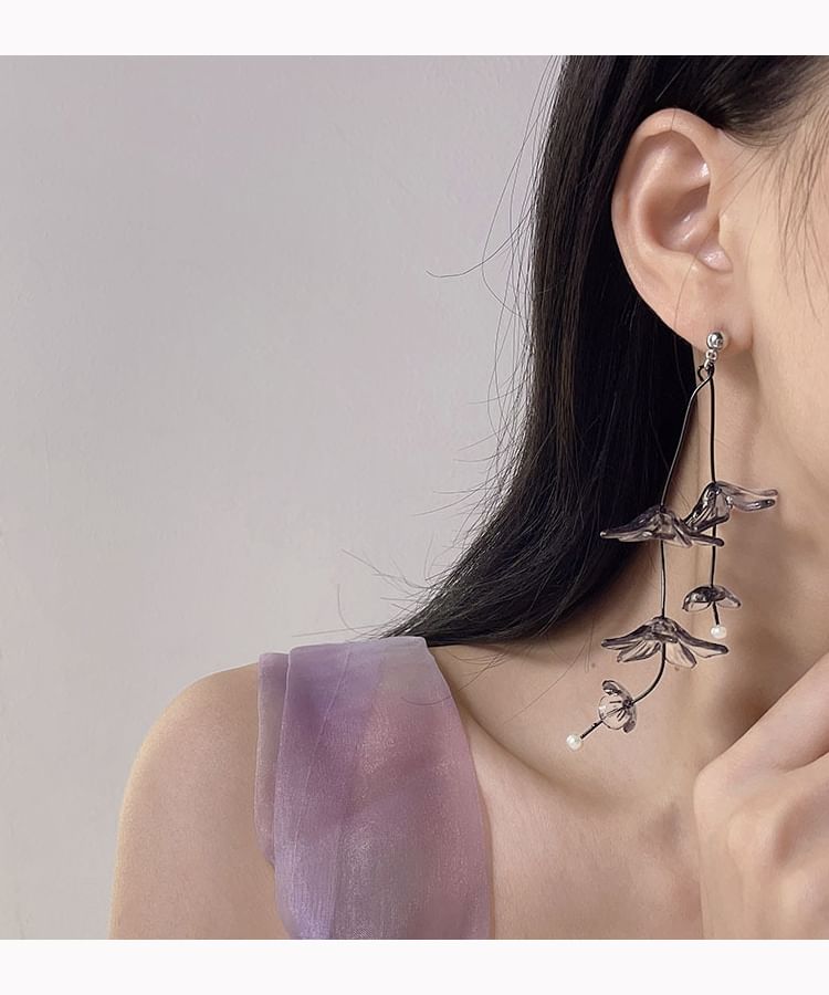 Earring Clip-On Drop Asymmetrical / Flower