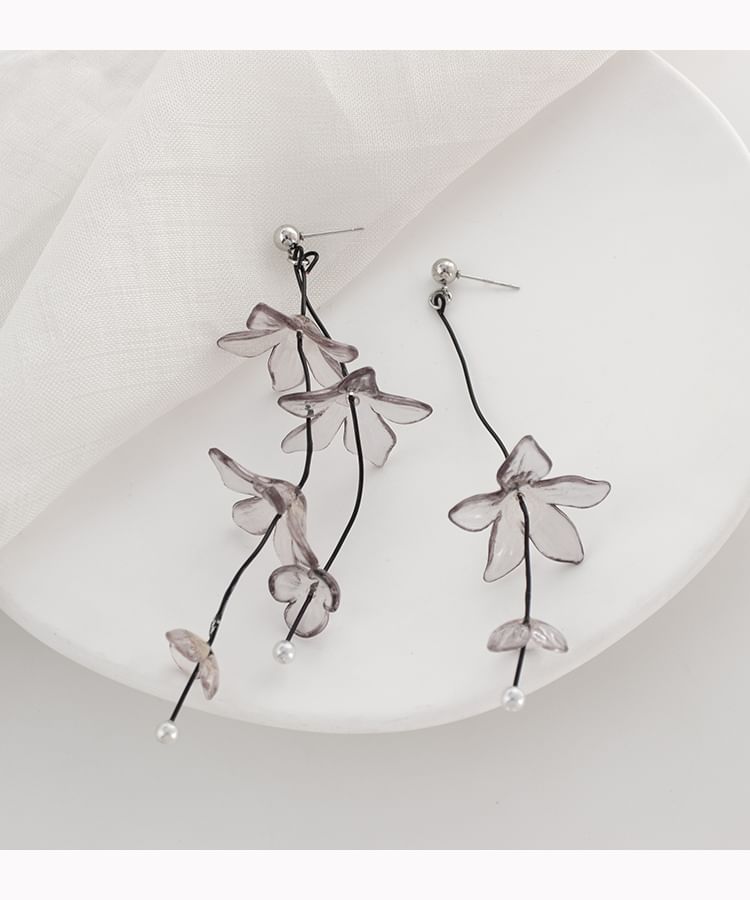 Earring Clip-On Drop Asymmetrical / Flower