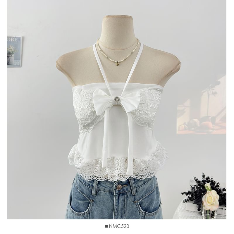 Halter-Neck Slim Lace Cami - LaceLux