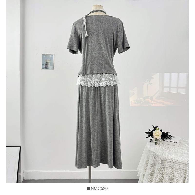 Cowl-Neck Ruched Top with Maxi Skirt Set - LaceLux